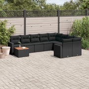 Set Divani da Giardino 10pz con Cuscini in Polyrattan Nero 3256615
