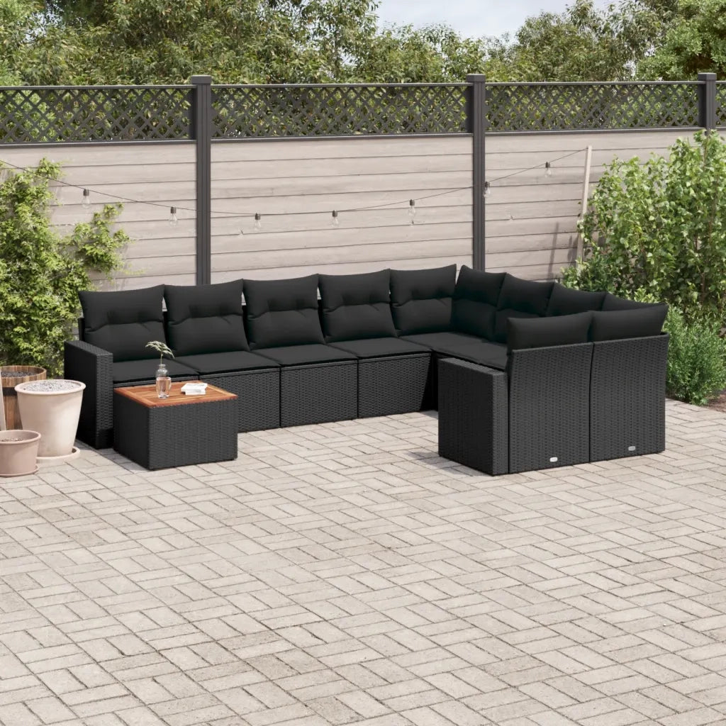 Set Divani da Giardino 10pz con Cuscini in Polyrattan Nero 3256615