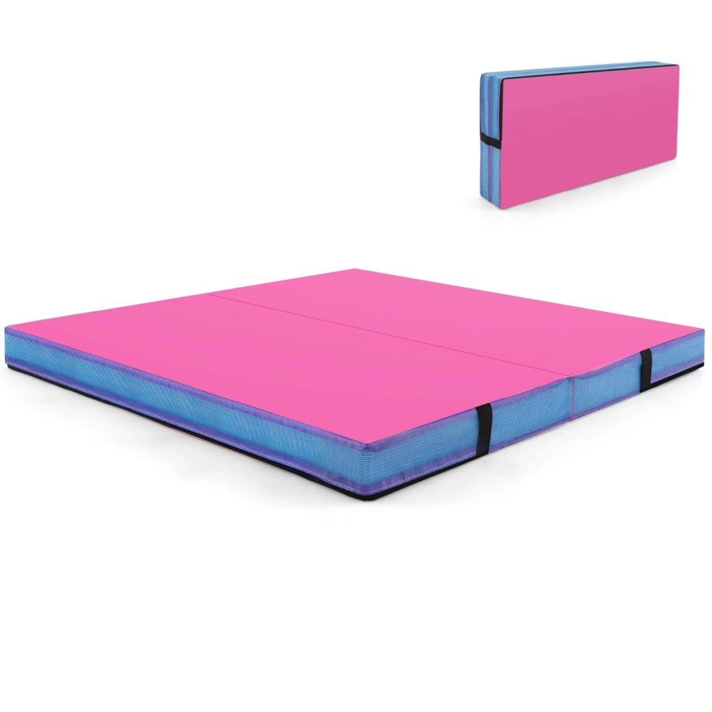Bi-pieghevole per ginnastica e acrobatica con rivestimento in pelle sintetica e maniglie-Tappetino ginnico pieghevole Rosa