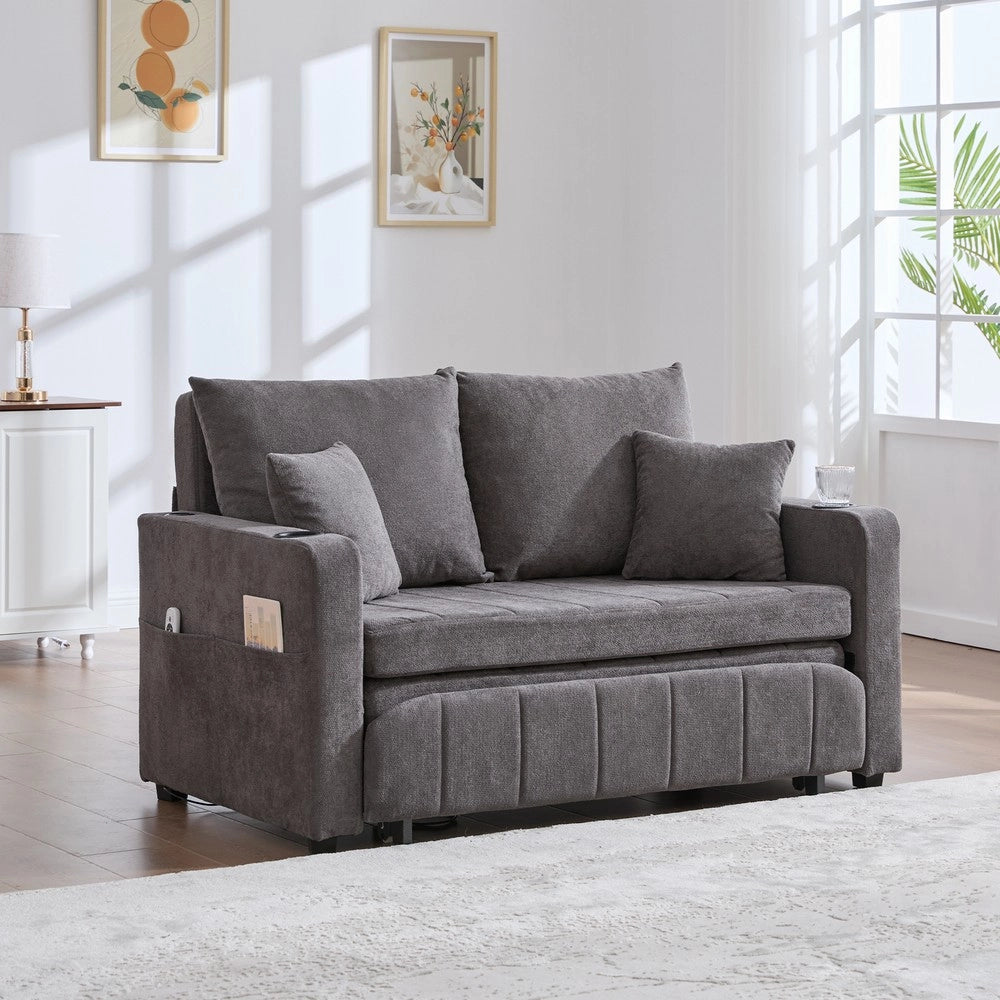 Divano Letto Multifunzione in Tessuto con USB e Contenitore ¨C Xylo ¨C Grigio