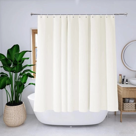 Douchegordijn in poliestere, impermeabile, con occhi metallici, dimensioni 180 x 170 cm, colore beige