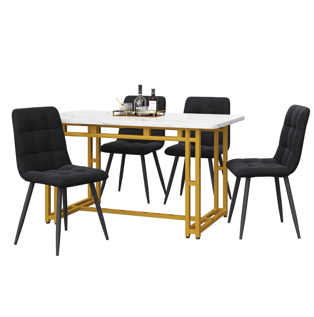Set tavolo da pranzo 120x70 cm; stile moderno; MDF e velluto; nero