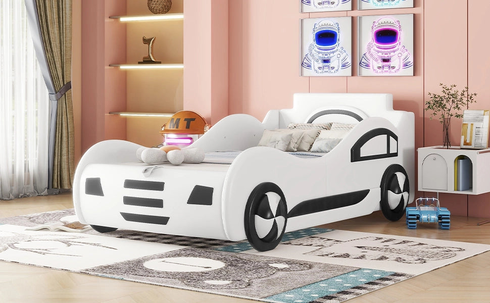 DESMIU Letto per bambini 1 posto con vano idraulico, 90 × 200 cm, senza materasso, in PU e MDF, bianco