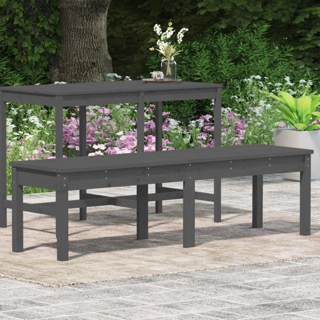 Panchina Giardino | Panca da Giardino 2 Posti Grigia 159,5x44x45cm Legno Massello Pino
