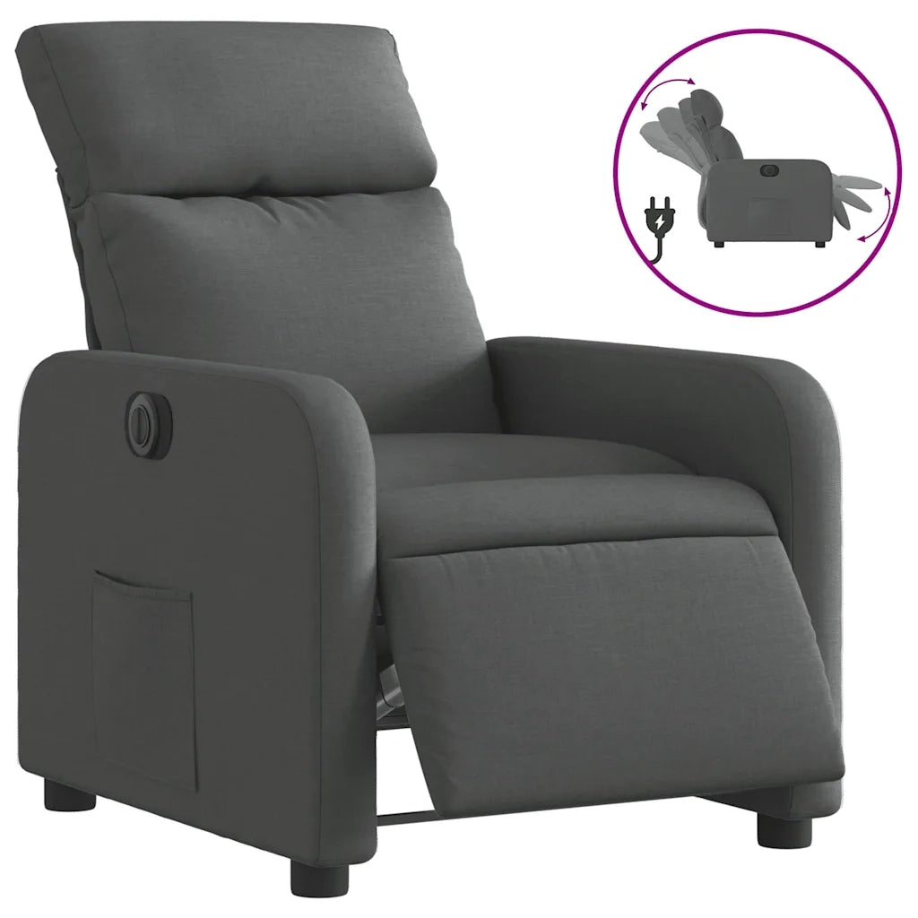 Poltrona | Sedia Relax Elettrica Reclinabile Grigio Scuro in Tessuto