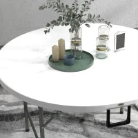 Tavolo Pieghevole per Giardino e Campeggio, in Acciaio e HDPE, Ø122x73 cm, Grigio e Bianco