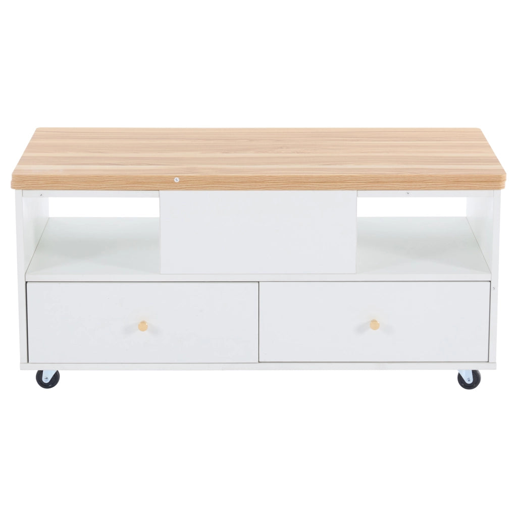 Tavolino da salotto sollevabile con piano pieghevole, 4 cassetti e ruote, 100 x 50 x 47,5 cm