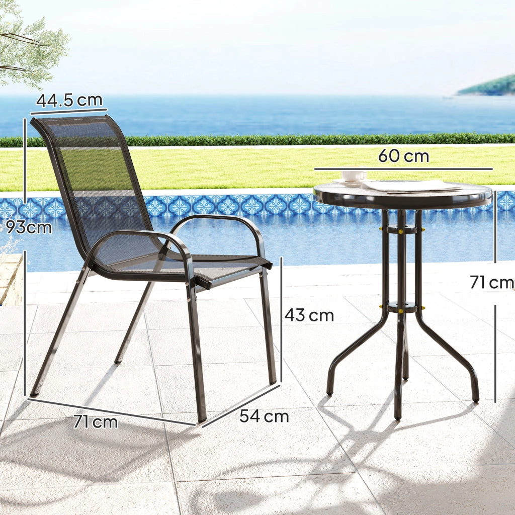 Set Giardino 3 Pezzi con Sedie e Tavolino ¨C Zephmum ¨C Acciaio Nero 54x71x93 cm ?60x71 cm