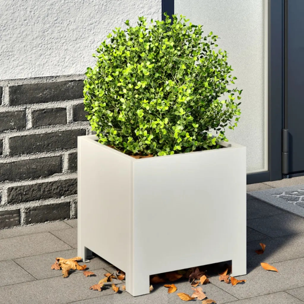 2 pz Fioriere | Cassetta per fiori | Vaso da Giardino Bianche 30x30x30 cm in Acciaio
