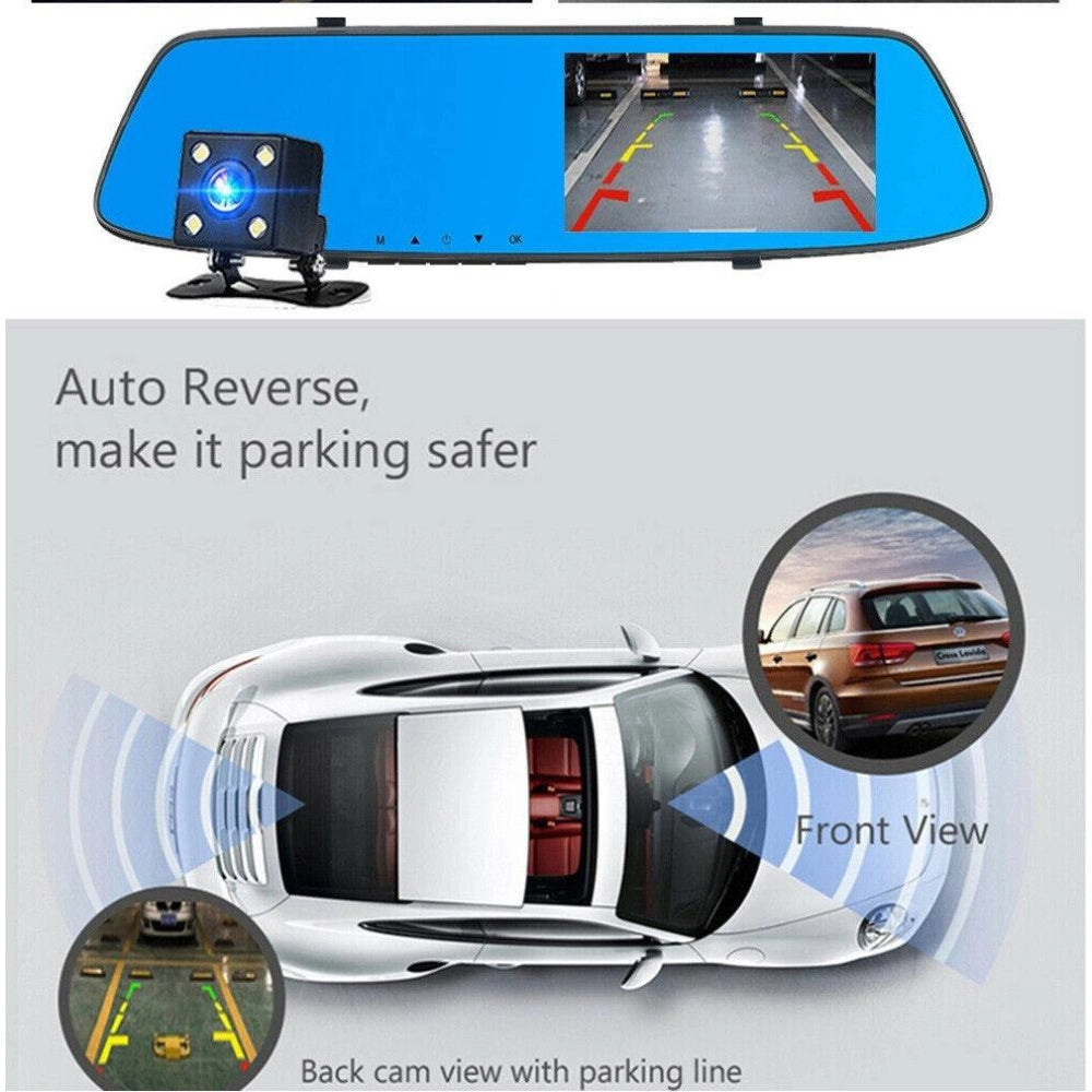 Trade Shop - Specchietto Retrovisore Touch Dvr 4.3" Full Hd Tf Camera Anteriore Posteriore -