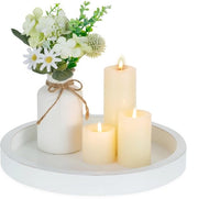 Dish Tray Round - Wooden Dish Tray - Anti-Slip Base - 28 cm - White Finish - Ideal for Candles and Plants - Decorative Pedestal