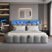 Letto imbottito matrimoniale 180x200 con contenitore, LED e porte USB/C