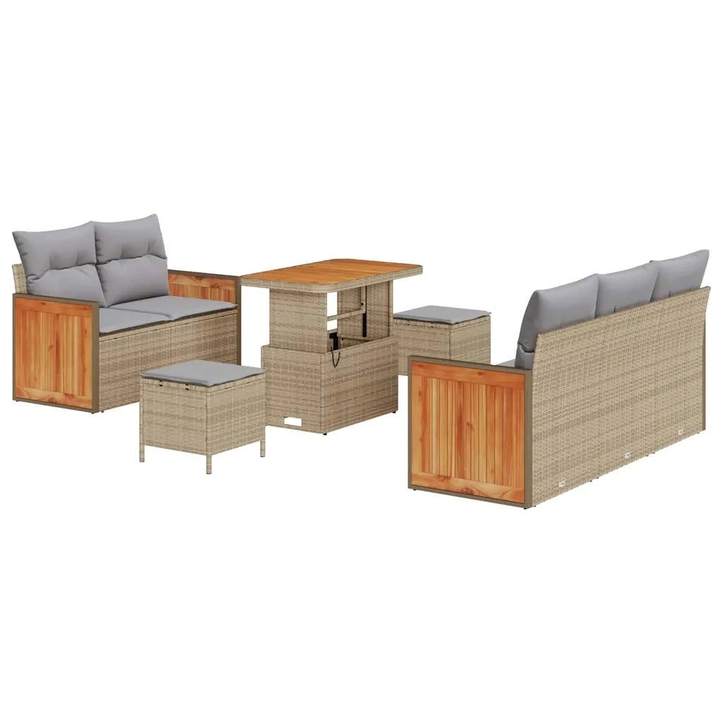 Set Divano da Giardino con cuscino 8 pcs Beige e Grigio Chiaro