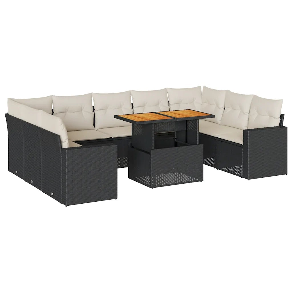 vidaXL Set Divani da Giardino 10pz con Cuscini in Polyrattan Nero