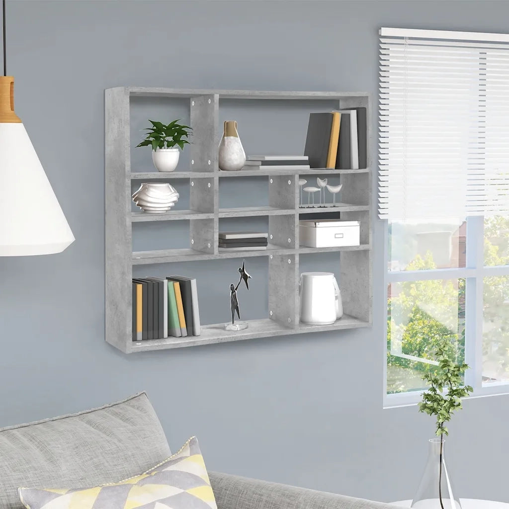 Scaffale a Parete Grigio Cemento 90x16x78 cm Legno Multistrato 802943