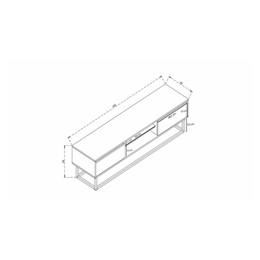 Mobile porta TV Kira, Credenza da soggiorno, Armadio basso per TV, Base parete attrezzata, 180x40h50 cm, Nero e Quercia