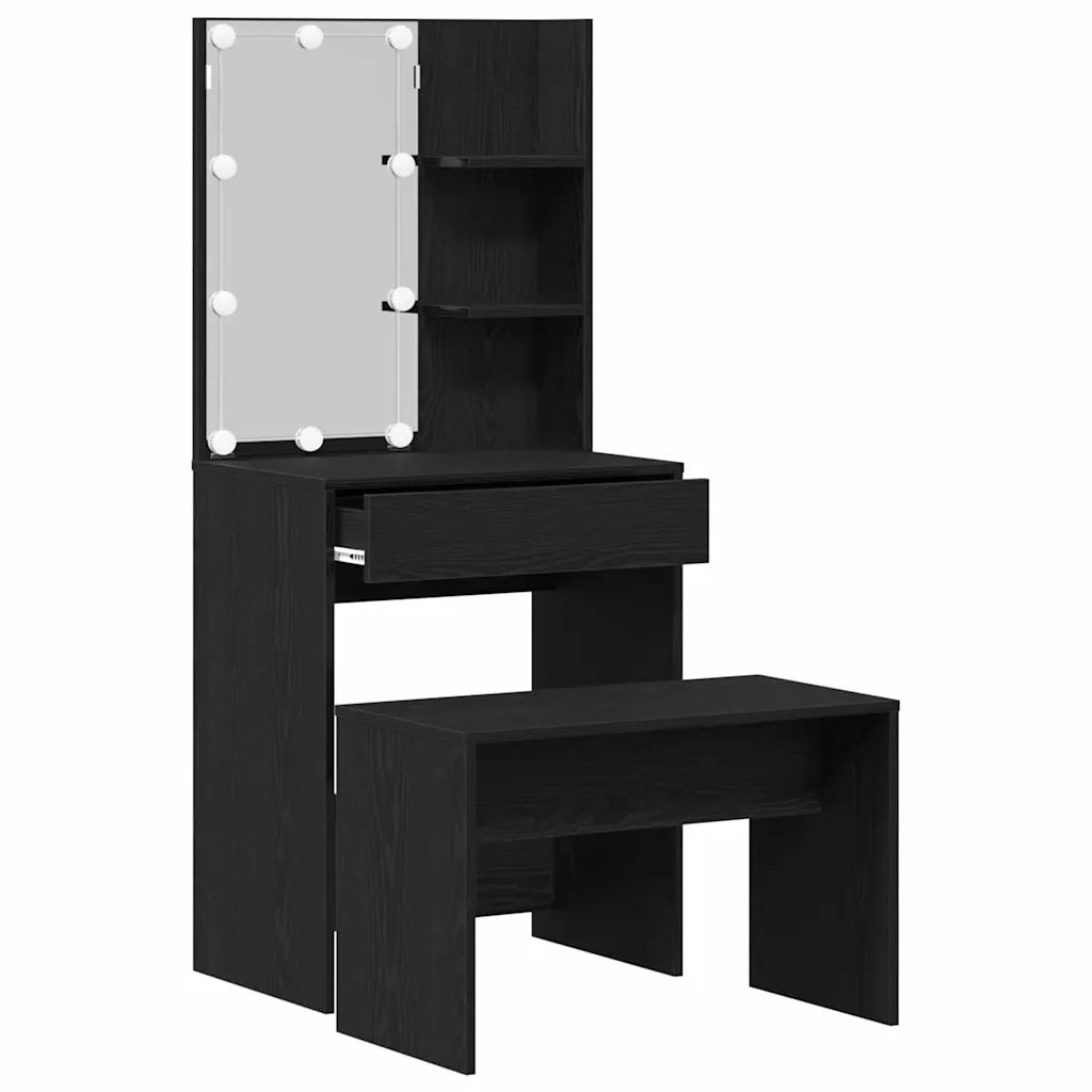 Set Tavolo da Trucco LED 2 pcs Rovere Nero Legno multistrato 3333069