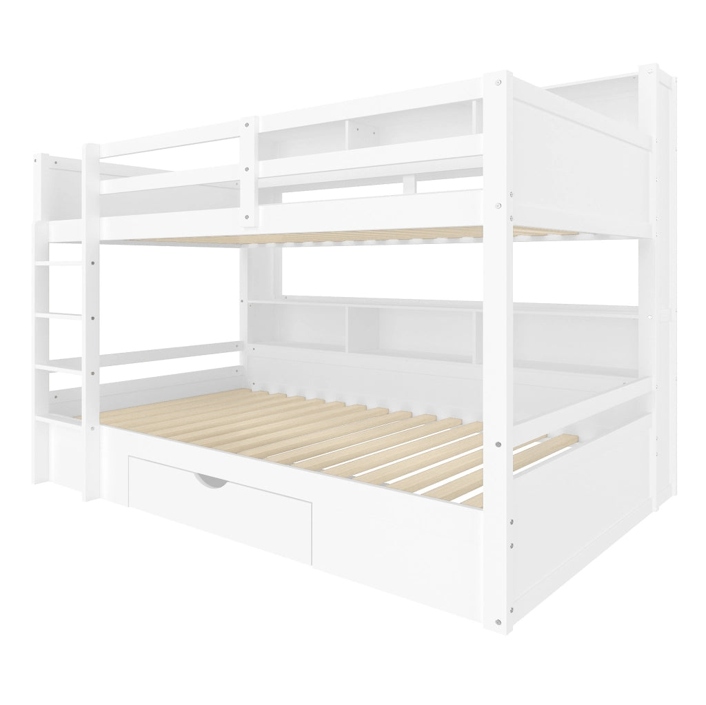 Letto a castello 90x200 cm bianco con cassetto e ripiani