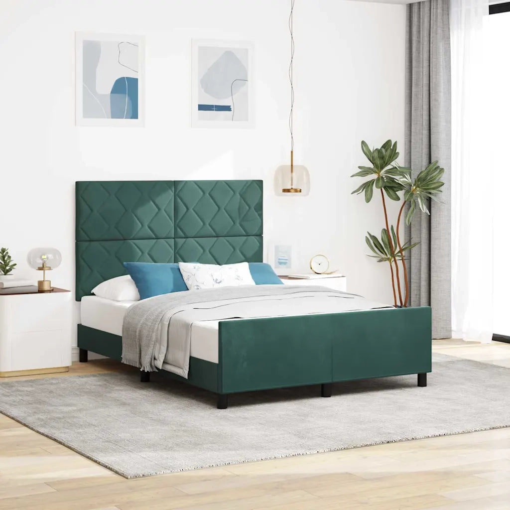 Letto a molle con testiera Verde Scuro 140 x 200 cm Velluto