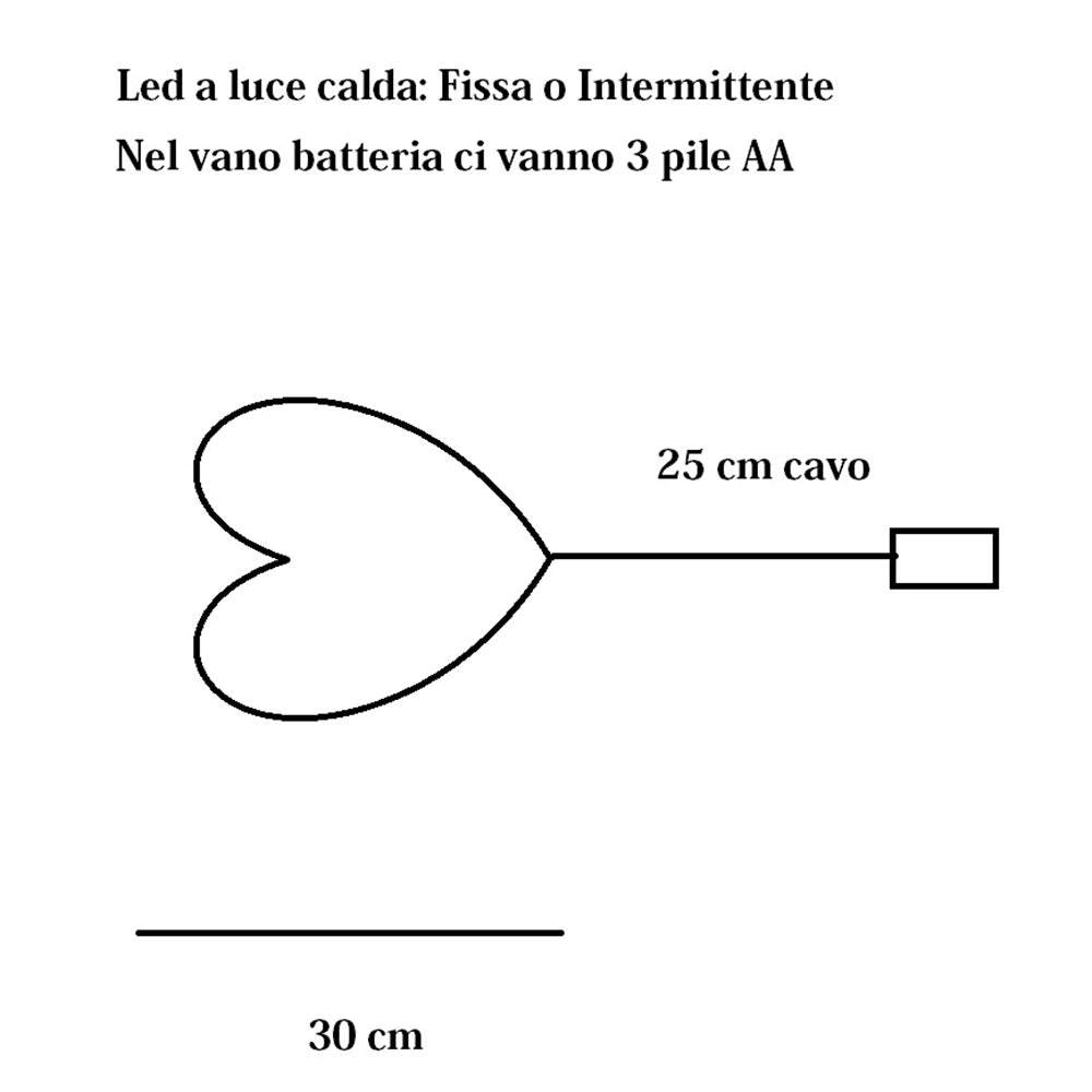 Cuore Luminoso Decorazione Natalizia per feste 30 CM con 30 Led a Luce calda alimentati a Batteria