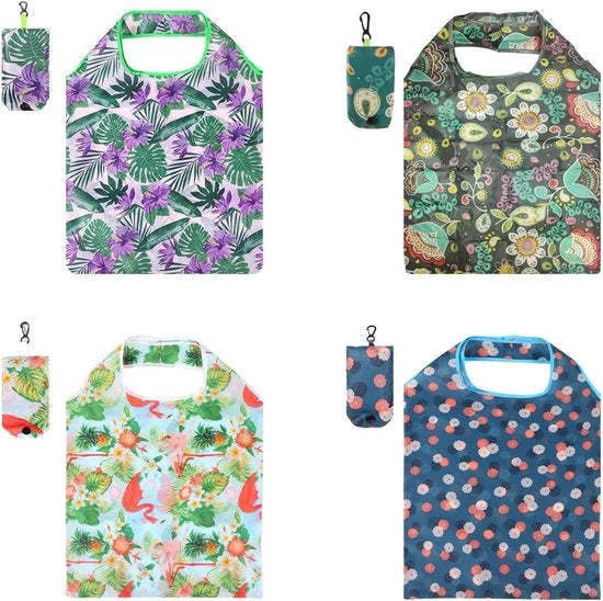 4 pezzi di Borse da Spesa pieghevoli Borse riutilizzabili Borse da portata Portatile Impermeabile Borse di Regalo per uso quotidiano - Piccola fioritura verde fiore