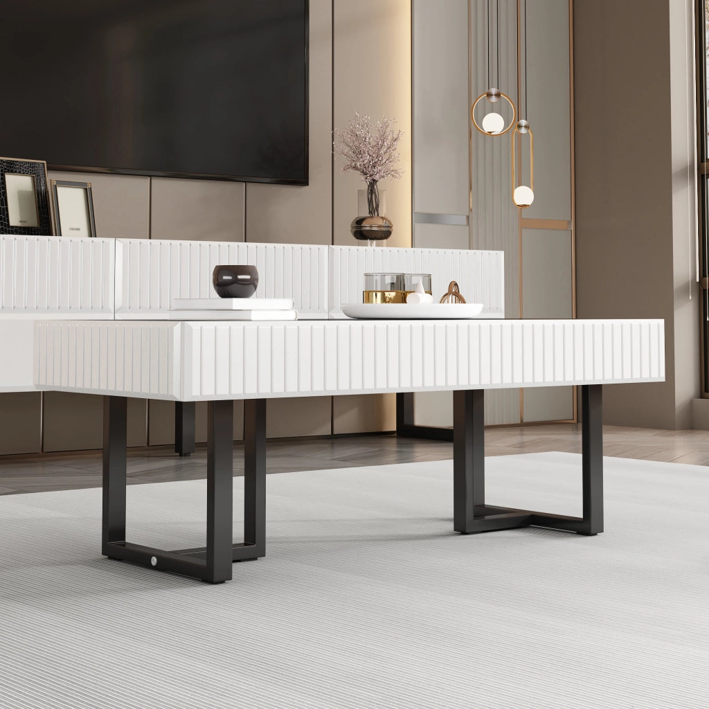 Tavolino da caffè fisso con piano parzialmente laccato per soggiorno in MDF e truciolare 110 × 50.5 × 41 cm