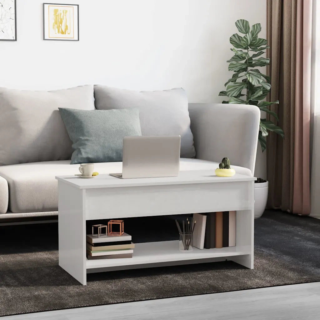 Tavolino Salotto Bianco Lucido 102x50x52,5 cm Legno Multistrato 809653