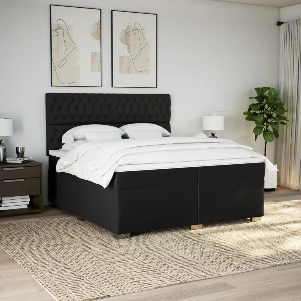 Giroletto a Molle con Materasso Nero 200x200 cm in Tessuto
