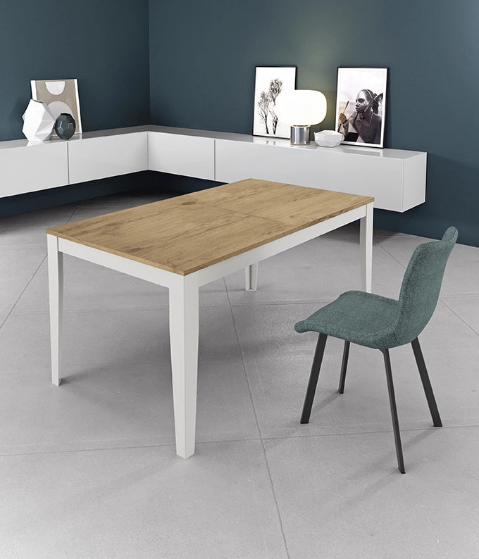 Tavolo allungabile Big in melaminico rovere con base in metallo bianco - Dimensioni 130/290x80x76 cm - Design moderno ed elegante
