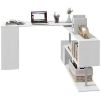 Scrivania Moderna, Angolare e Girevole con Libreria, Tavolo da Pranzo in Truciolato Bianco, 140x120x78 cm