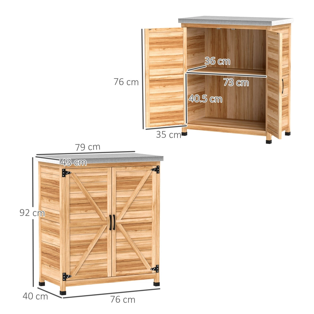 Armadio da Esterno 79x43x92 cm con Banco da Lavoro in Legno e Acciaio Zincato