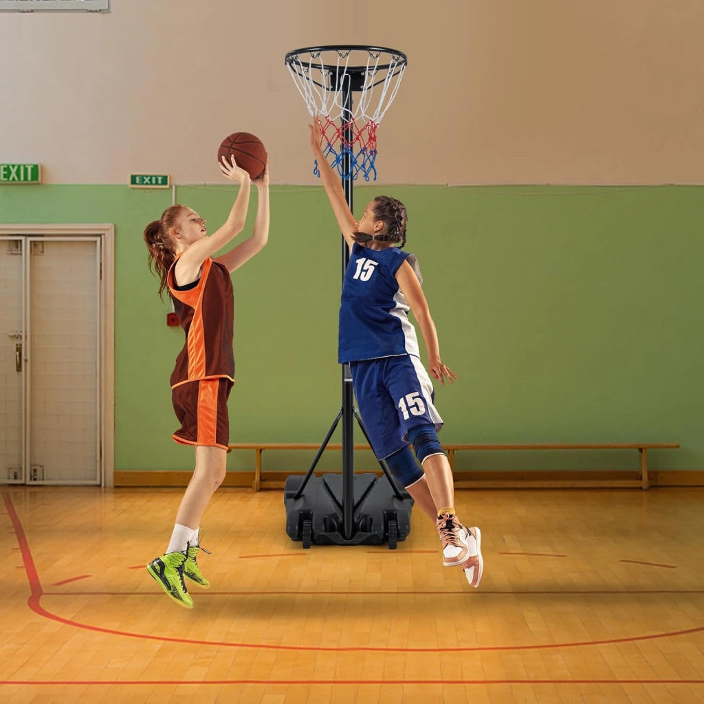 Supporto per Canestro da Basket Portatile e Regolabile in Altezza 206-305cm, Canestro da Basket da Esterno ed Interno con Base Riempibile e 2 Ruote Scorrevoli