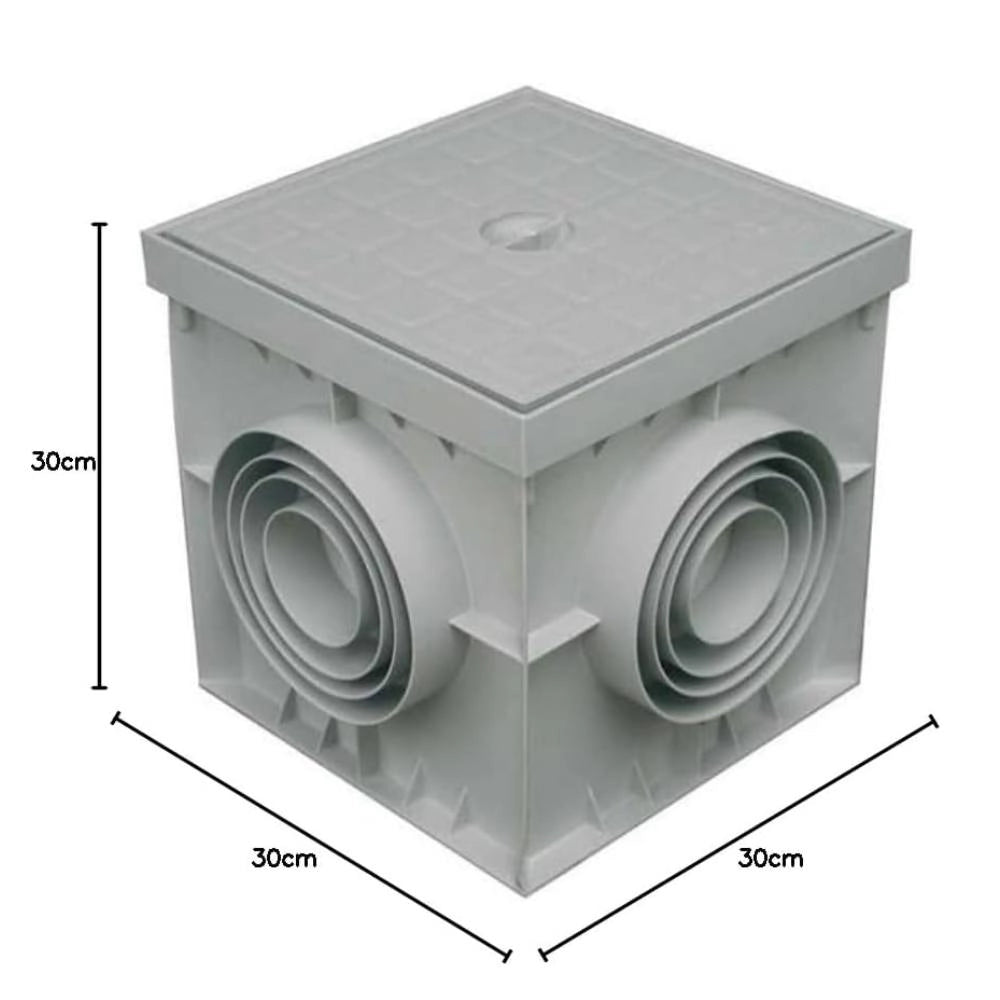 Pozzetto in polipropilene con coperchio grigio chiaro da interrare *** dimensioni 300 x 300 millimetri, confezione 1