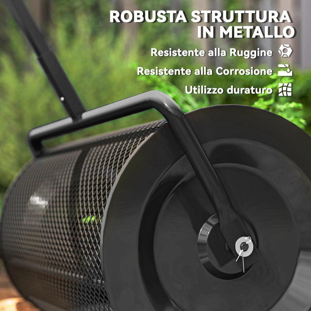 Spandiconcime da 75L in Metallo con Manico Regolabile a T e Maniglia Imbottita, 70x40x112 cm, Nero