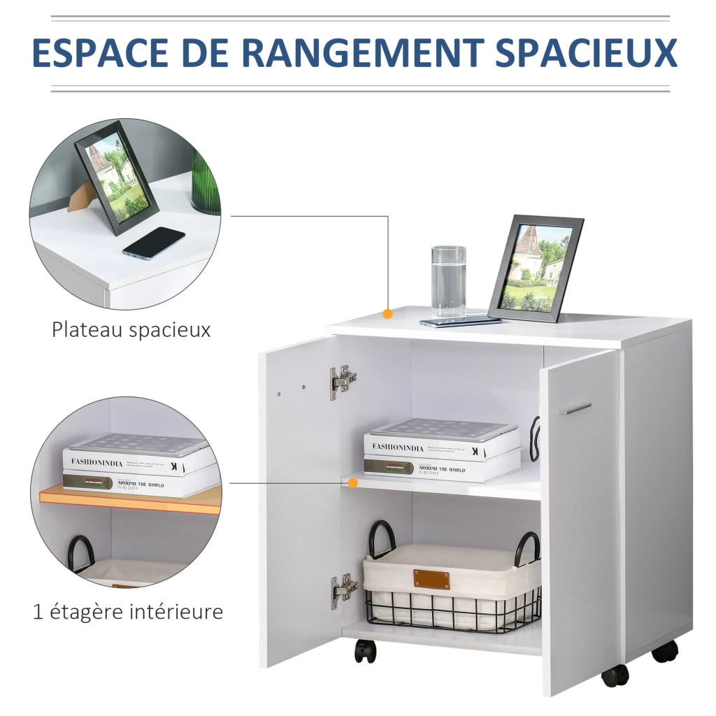 Cassettiera con 2 ante e ruote ¨C Zephmum ¨C Bianco 60x35x65 cm