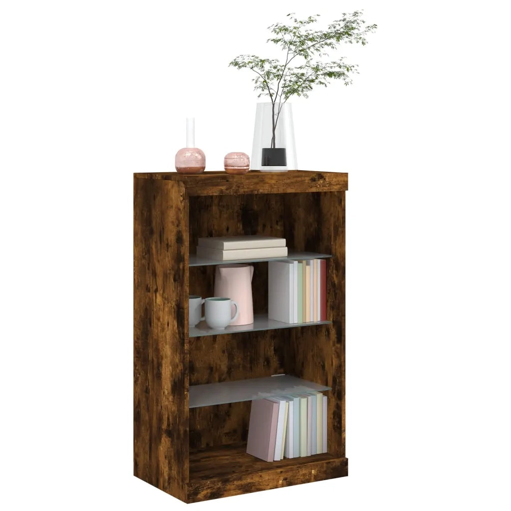 Credenza | Madia | Buffet da pranzo | Armadio da pranzo con Luci LED Rovere Fumo 60,5x37x100 cm