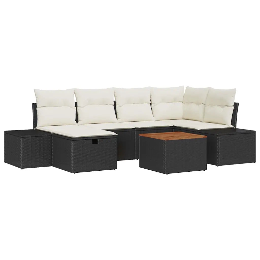 Set Divano da Giardino con cuscino 7 pcs Nero Poly Rattan