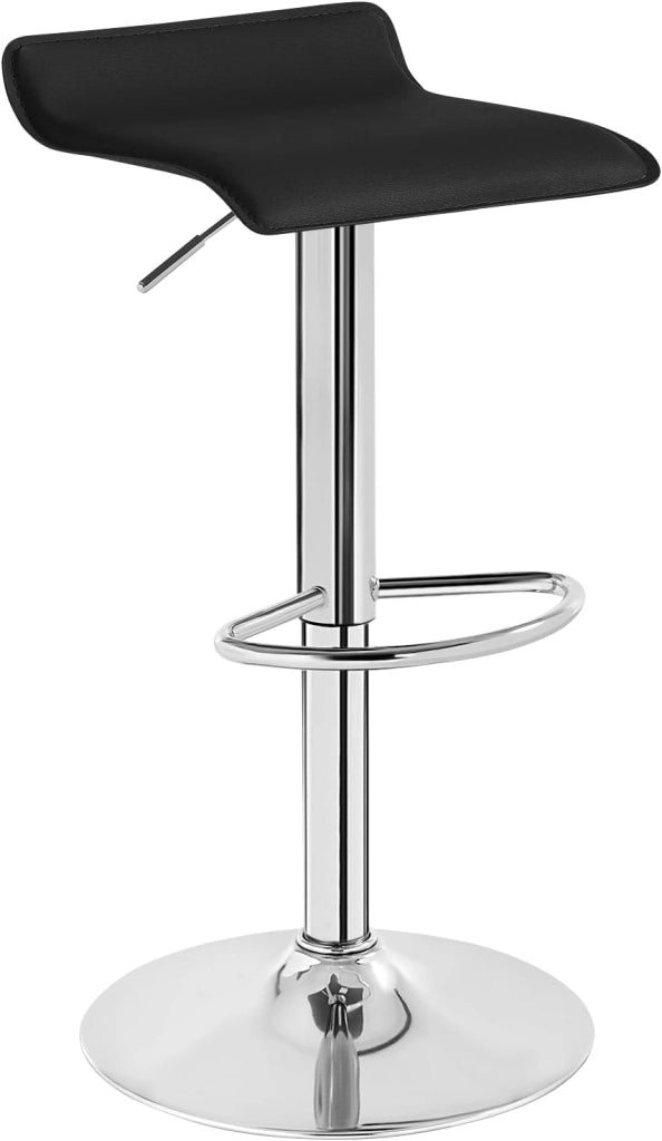 Sgabello da Cucina, Sgabello da Bar Colazione Regolabile in Altezza Girevole a 360°, per Bar, Cucina, Banco, Caffè, PVC+Metallo, con Poggiapiedi, Nero+Argento