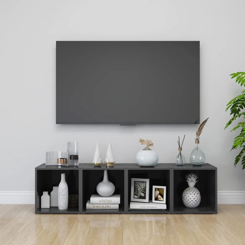 Mobili Porta TV 4pz | Armadietto TV | Mobile Porta TV Grigio Lucido 37x35x37 cm Legno Multistrato