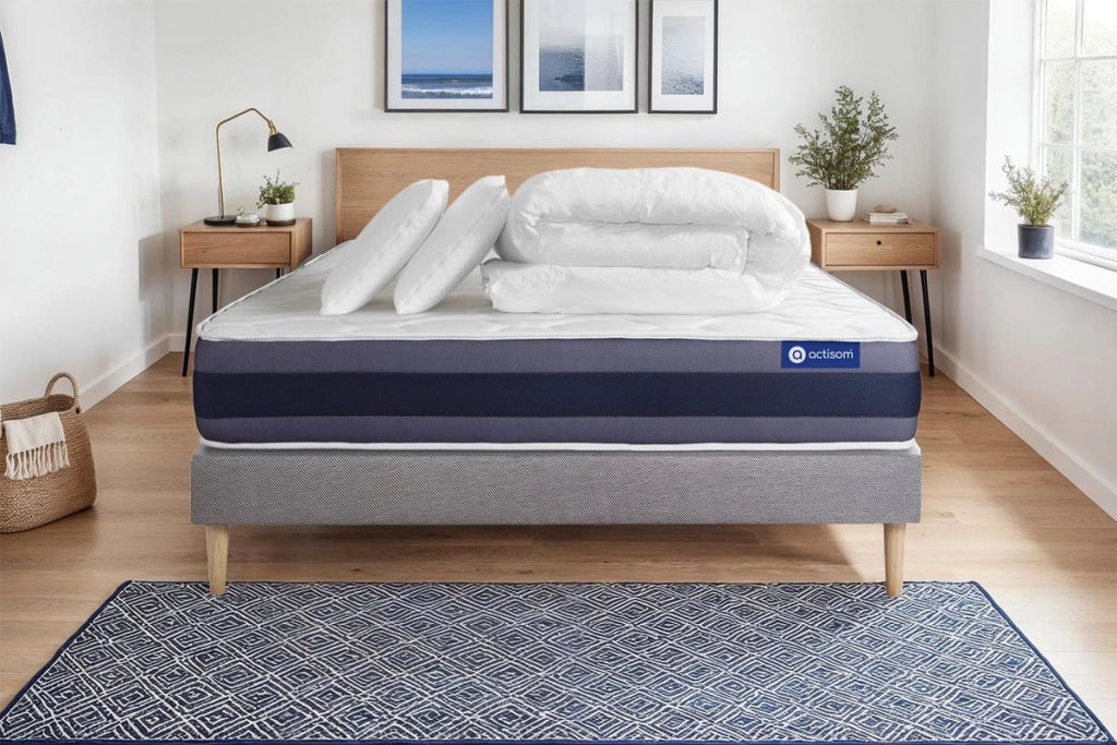 Pacchetto letto completo - Materasso 180x200cm + Box spring con doghe (kit) + 2 cuscini + Piumino - Actiflex Morpho
