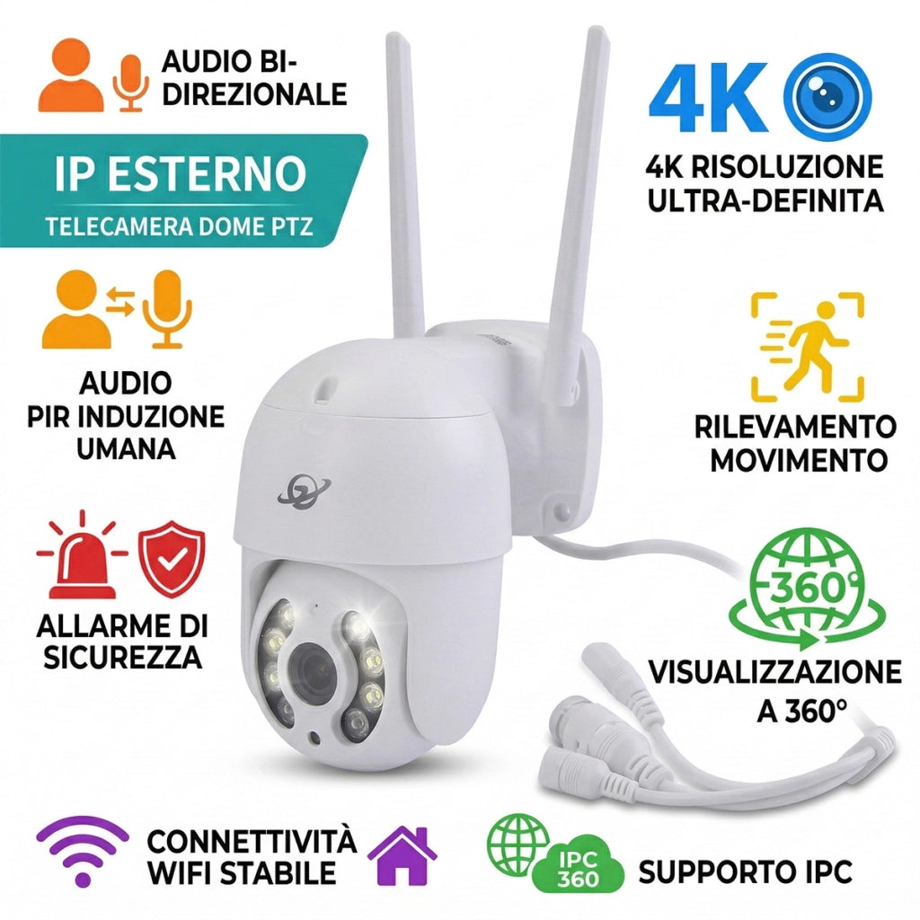 TELECAMERA IP CAM WIFI CAMERA DOME WIRELESS ESTERNO SD 2MP PTZ HD 8 LED 8176QJ