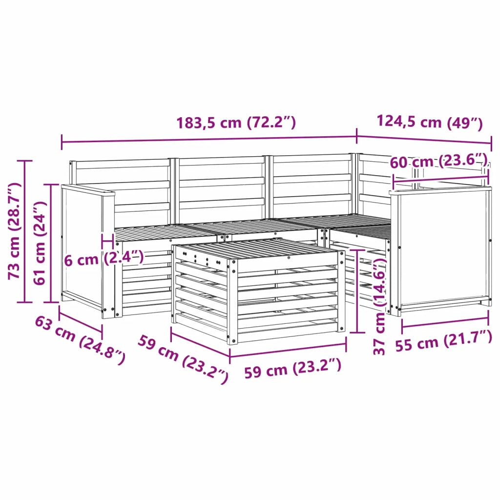 Set di divani da esterno 5 pcs Naturale 59 x 59 x 37 cm 3384320