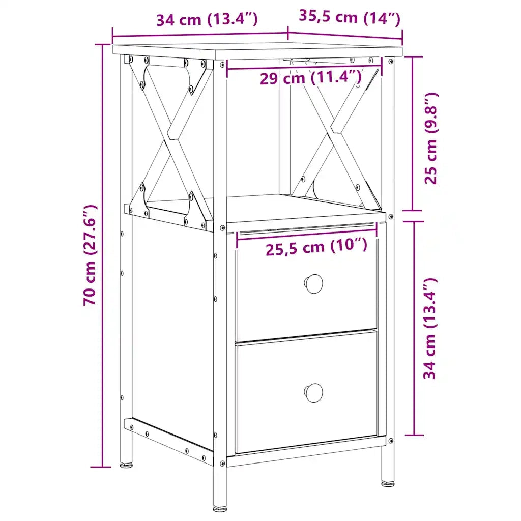 vidaXL Comodino Rovere Artigianale 34x35,5x70 cm in Legno Multistrato