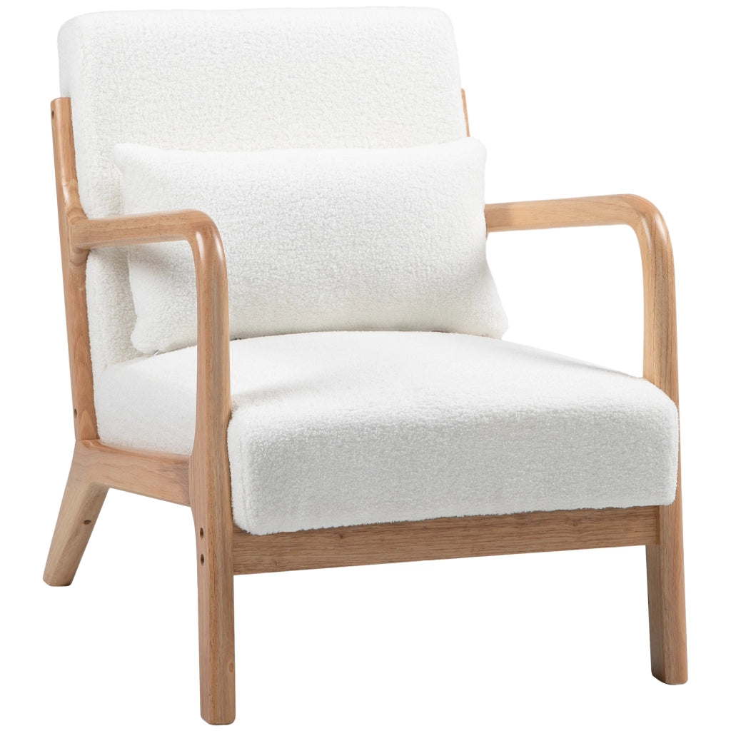 Poltrona lounge in velluto crema ¨C Xylo ¨C con 3 cuscini, braccioli, struttura in legno