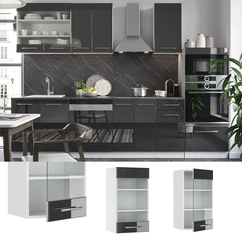 Mobile da cucina in vetro Fame-Line Antracite lucido/Bianco 40 cm Vicco
