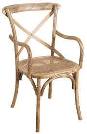 Biscottini Sedia con braccioli Thonet in massello di frassino in finitura noce chiaro anticato e seduta in paglia di Vienna