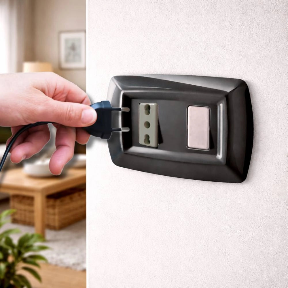 Placca elettrocanali tondò nera in tecnopolimero per installazione elettrica *** numero posti 2 posti, confezione 1
