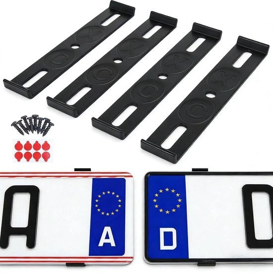 Sostegni targhe auto senza cornice - 4 pezzi - Alta qualità plastica - Nero - Design semplice - 12 x 2 cm - Targa automobilistica