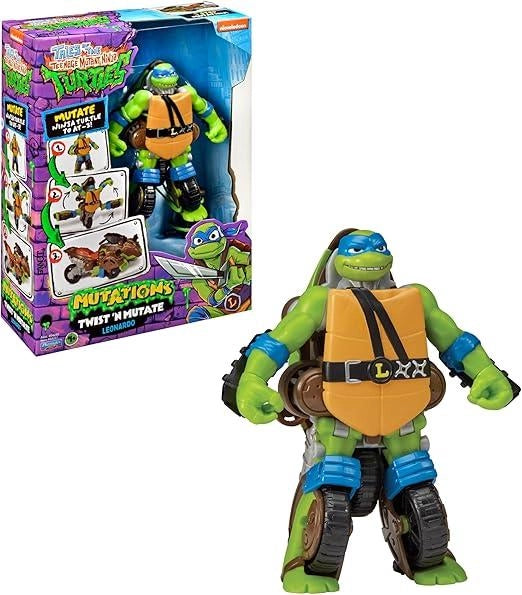 Turtles - Veicolo Leonardo Tartarughe Ninja Caos Mutante, Moto Trasformabile In Action Figure Leonardo 15 Cm,Giochi Prez