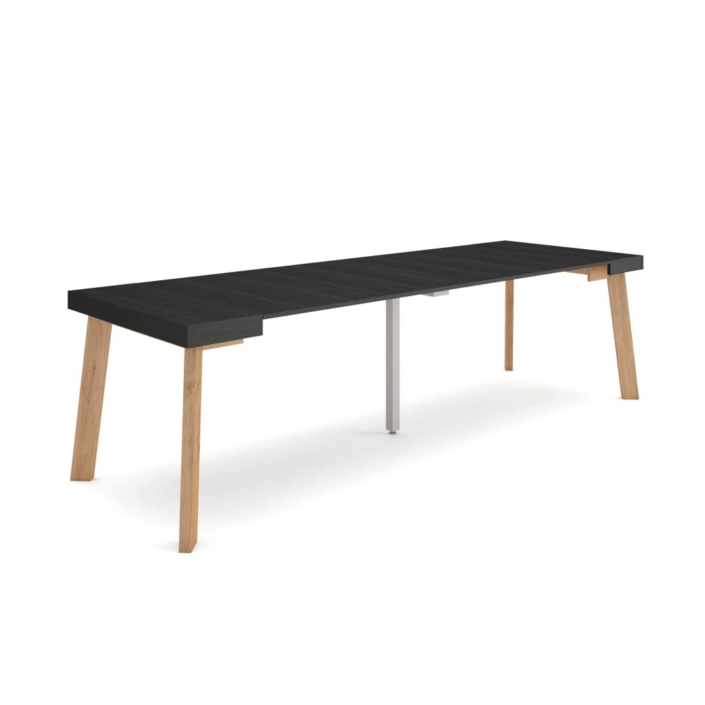 Consolle allungabile, 262x90x73cm, Per 12 persone, Gambe in legno, Nero RF3091